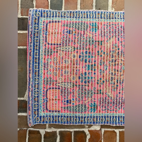 Anthropologie Pink Blue Woven Accent Rug - Picture 2 of 8